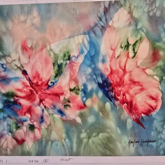Mauline Henderson Butterfly Watercolor Signed Print Rag Paper Impressionist Art - Picture 5 of 8